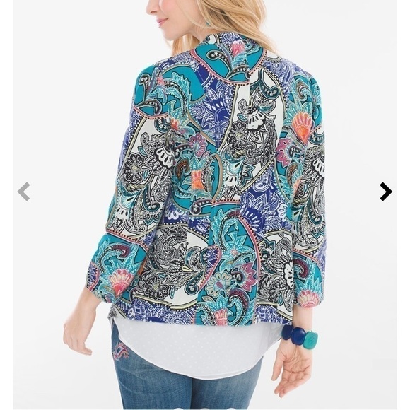 Chico’s Paisley Linen Drape Jacket Women Size Small Blue/Pink - Picture 2 of 13